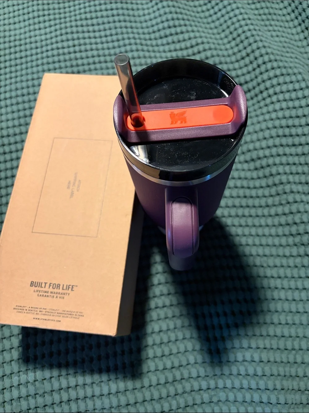 Stanley Plum Tumbler with Orange Logo and Handle - Picture 2 of 6